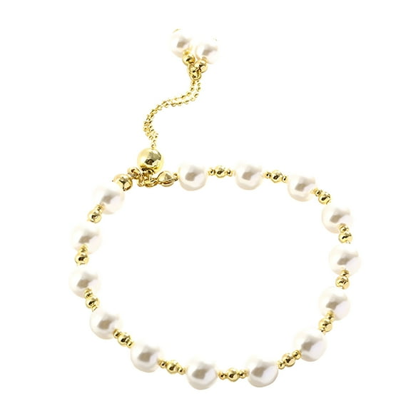 DESIGNICE Women Bracelet Beaded Adjustable Elegant Dainty Simple Style Gift Golden High Gloss Faux Pearl Girls Bracelet Jewelry Pearl Bracelet
