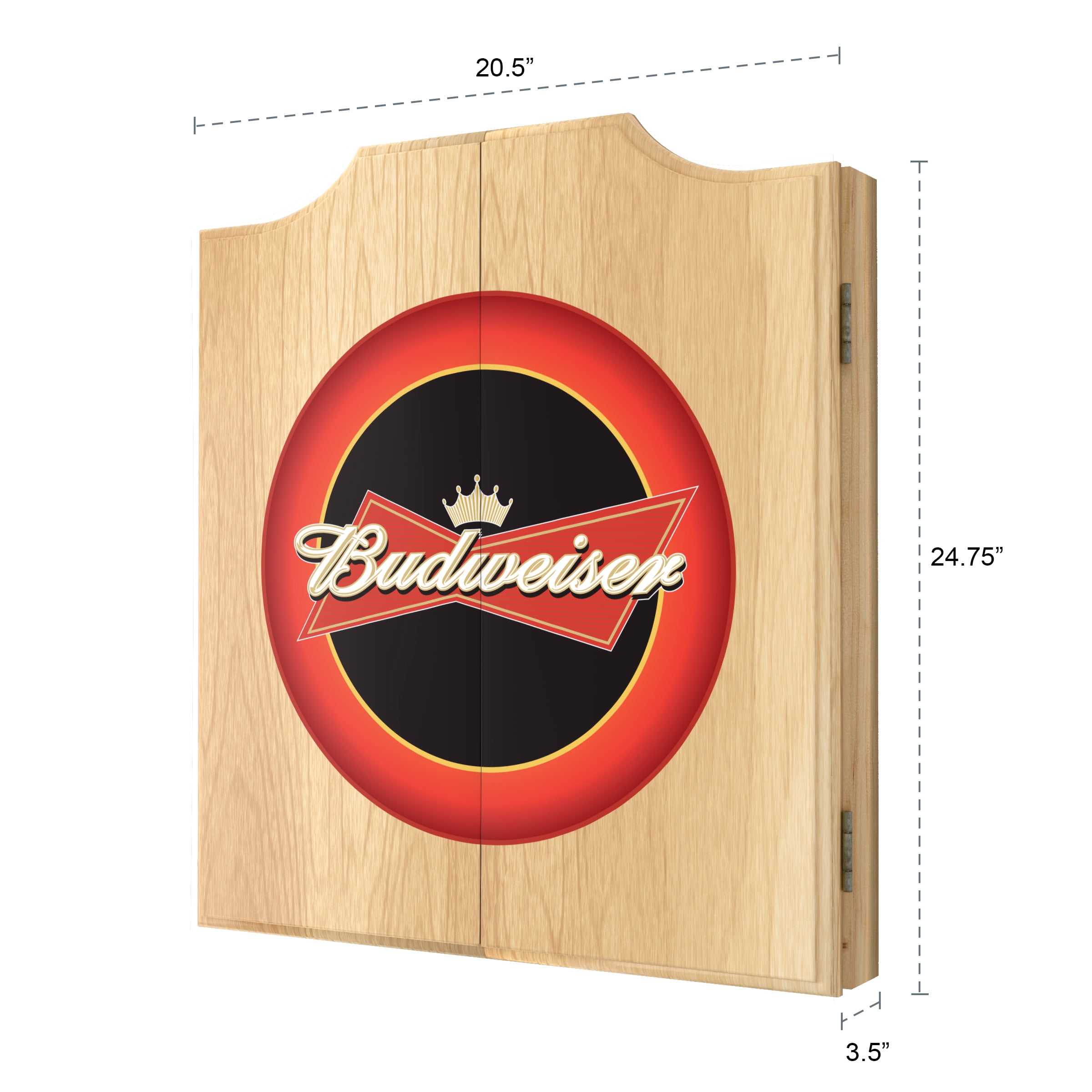 Budweiser Bowtie Dart Board Cabinet Set with 6 Steel Tip Darts