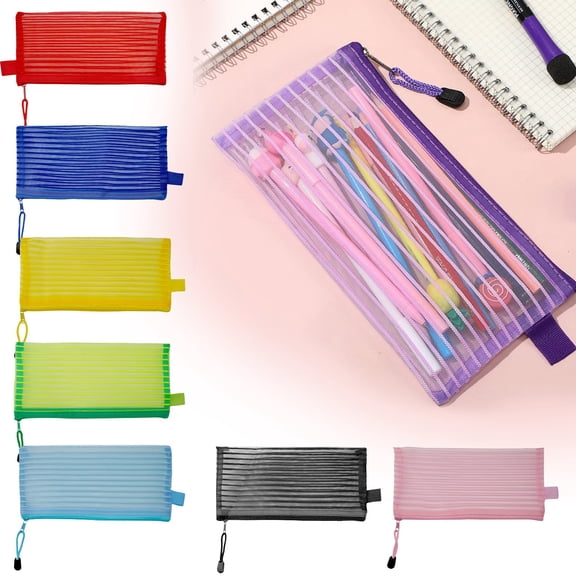 Supplies Zipper Mesh Pouch Pencil Pen Case Storage Bag Multipurpose Travel Toiletry Organizer for Office Sch ool Stationery Accessories Black 1Pcs