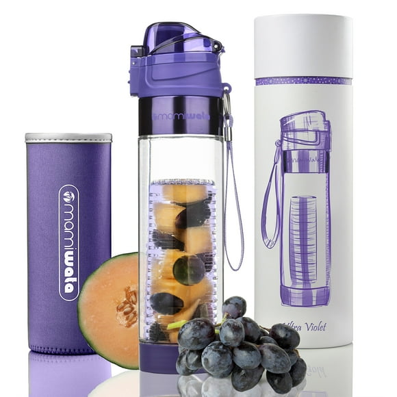 MAMI WATA Fruit Infuser Water Bottle - Beautiful gift box - Unique Stylish Design - Free fruit infused water recipes eBook and insulating sleeve - 24oz (Ultra Violet)