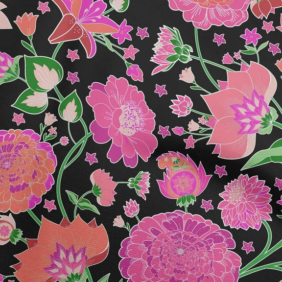 oneOone Polyester Spandex Black Fabric Asian Chinese Flower Sewing Material Print Fabric By The Yard 56 Inch Wide
