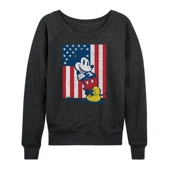 Disney - Americana - Mickey Vertical American Flag - Women's Lightweight French Terry Long Sleeve Shirt