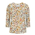 thumbnail image 5 of EchfiProm Tops for Women Y2k Yellow New Arrivals V Neck Classic Fit 3/4 Sleeve Floral Shirts, 5 of 6