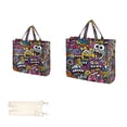 thumbnail image 3 of Corduroy Composite Fabric Tote Bag Magnetic Snap Large Capacity Crossbody Bag Beige Shoulder Strap Colorful Cartoon Monsters, 3 of 8