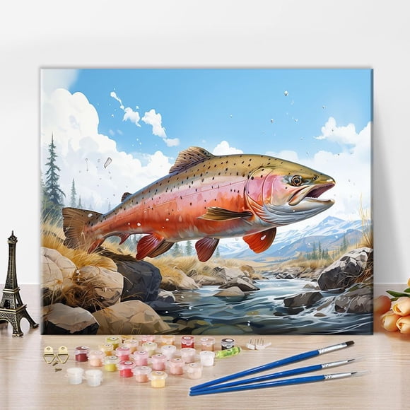 Custom Fish Paint by Numbers Kit for Adults Gifts Nature Fish Painting by Number Kits on Canvas for Beginners Paint by Numbers for Adults House Wall Decor40 x 50 cm, unframed,40 x 50 cm, unframed