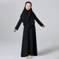 thumbnail image 2 of Black Girls Islamic Dress with Hijab Set Muslim Abaya Prayer Outfit Modest Long Sleeve Dress for Eid Ramadan 4-12 Years Soft Polyester,Size 5-6 T, 2 of 9