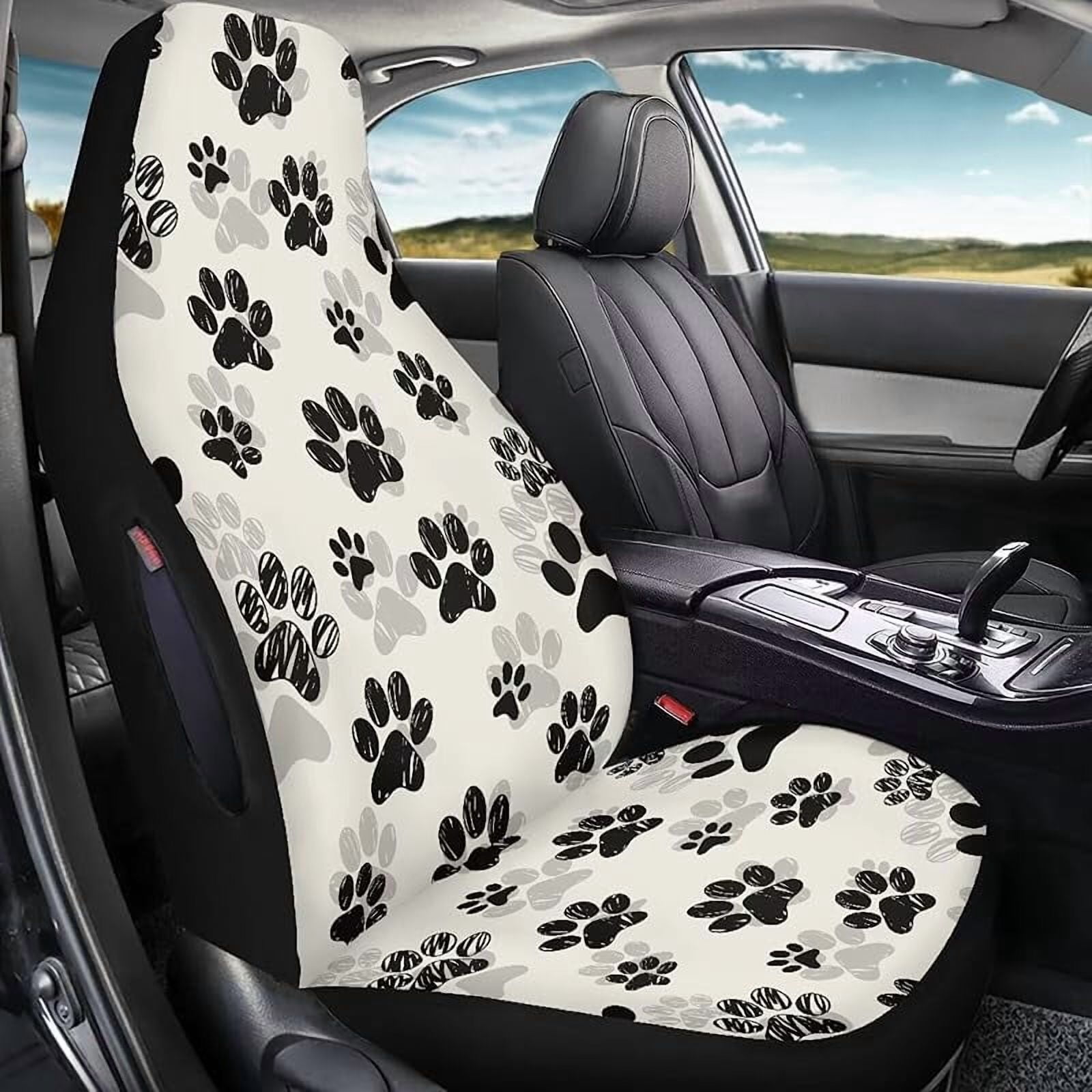 Waterproof Car Front Seat Cover Set Black Dog Paw Print Bucket Seat Covers Anti-Slip Premium Polyester Seat Covers for Cars,Trucks,SUVs,2PCS,Airbag Compatible