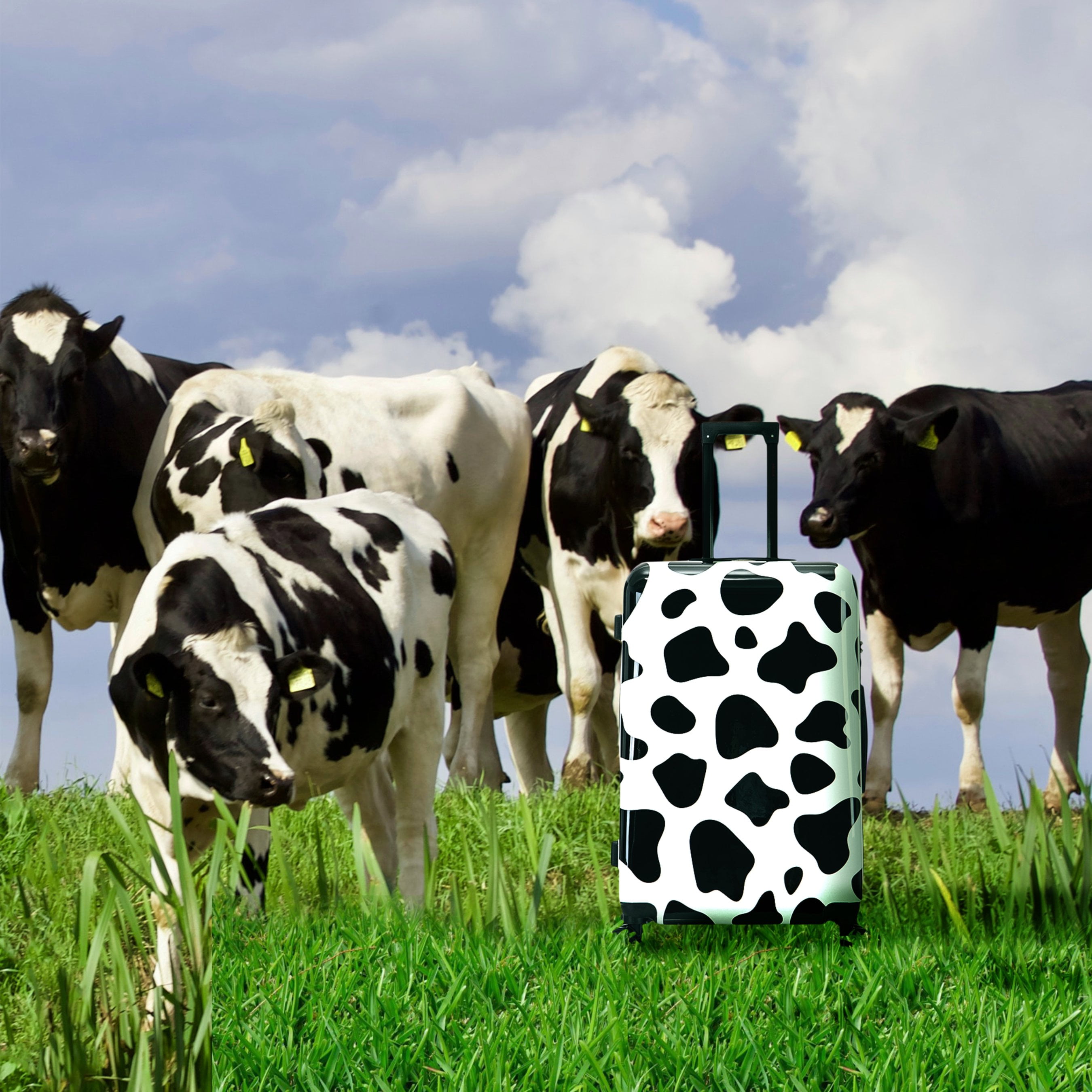 InUSA Print 28" Hardside Lightweight Luggage with Spinner Wheels, Handle and Trolley, Cow