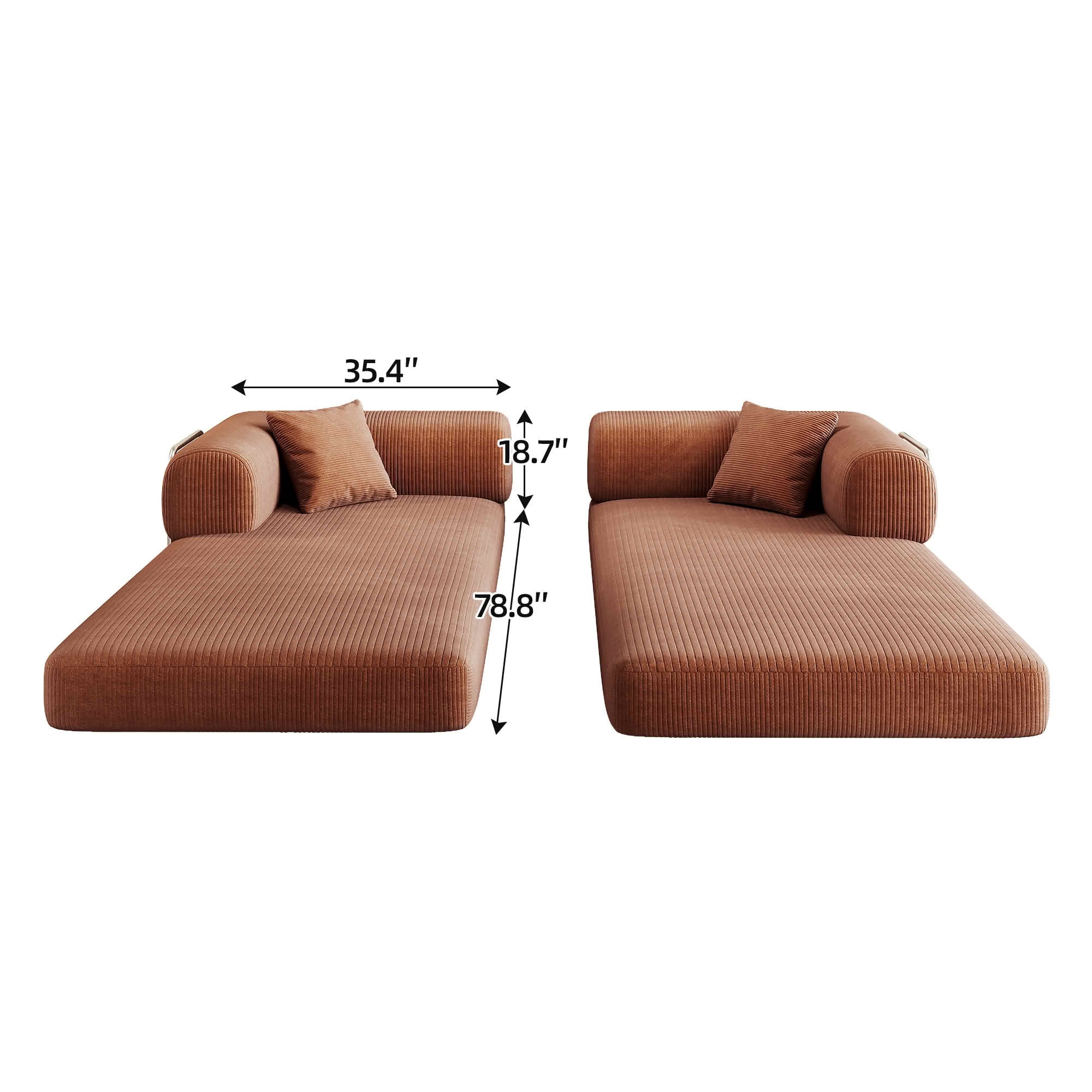 MAYEERTY 78.8 Inch Compression Convertible Floor Sofa Bed, Boneless Modular Sectional Loveseat Couch with Pillow Back & Armrest, Plush Corduroy Futon Sleeper Sofa for Living Room Bedroom