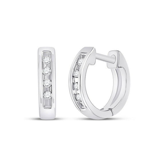 10kt White Gold Womens Round Diamond Single Row Huggie Earrings 1/20 Cttw