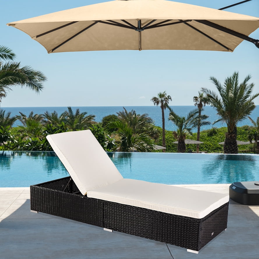 Patio Chaise Lounge Chair, Rattan Wicker Chaise Lounge, AllWeather Sun