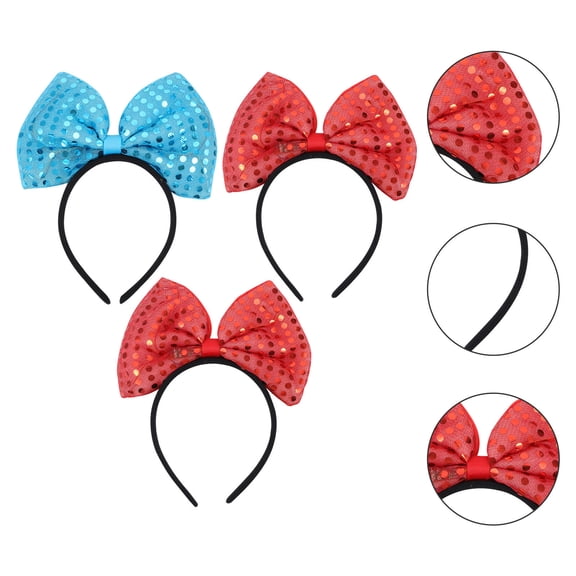 Raindrops 3-Piece Christmas Bow Headbands Stretchy Sequin Hair Hoops for Festive Holiday Style