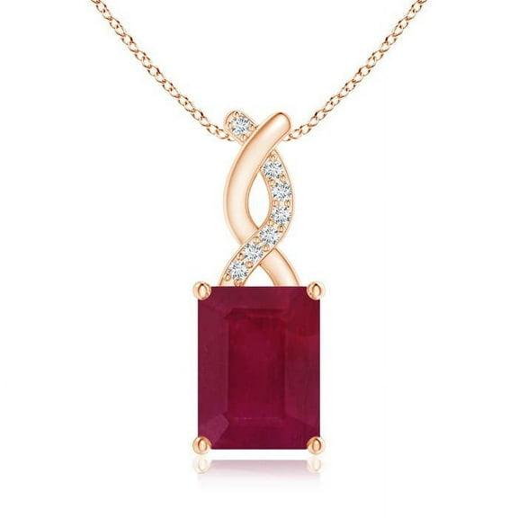 ANGARA Natural 1.6 ct Ruby Pendant with Diamond Entwined Bale in 14K Rose Gold for Women (Size-8x6mm) | July Birthstone, Birthday, Anniversary, Jewelry Gift for Women | Natural Ruby Necklace