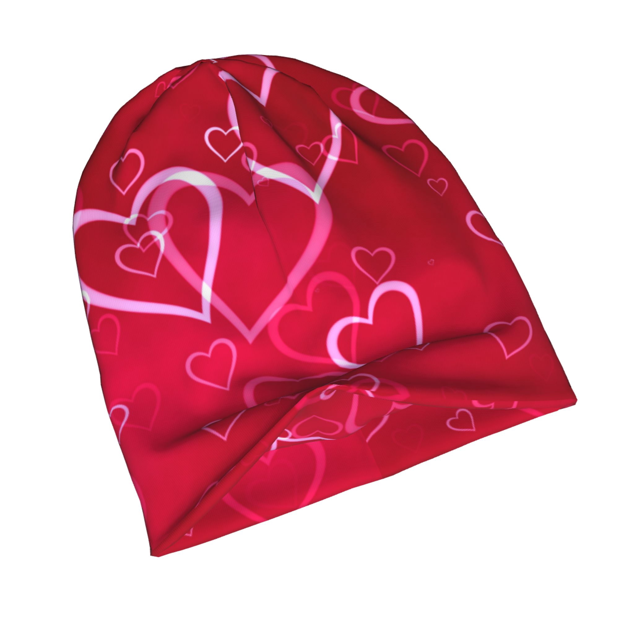 Handmade Hand Crafted Adult Knit Skull and Heart hat black gray and pink Beanie Hats for Men and Women, Pink Hearts Love Checkered  main image 3