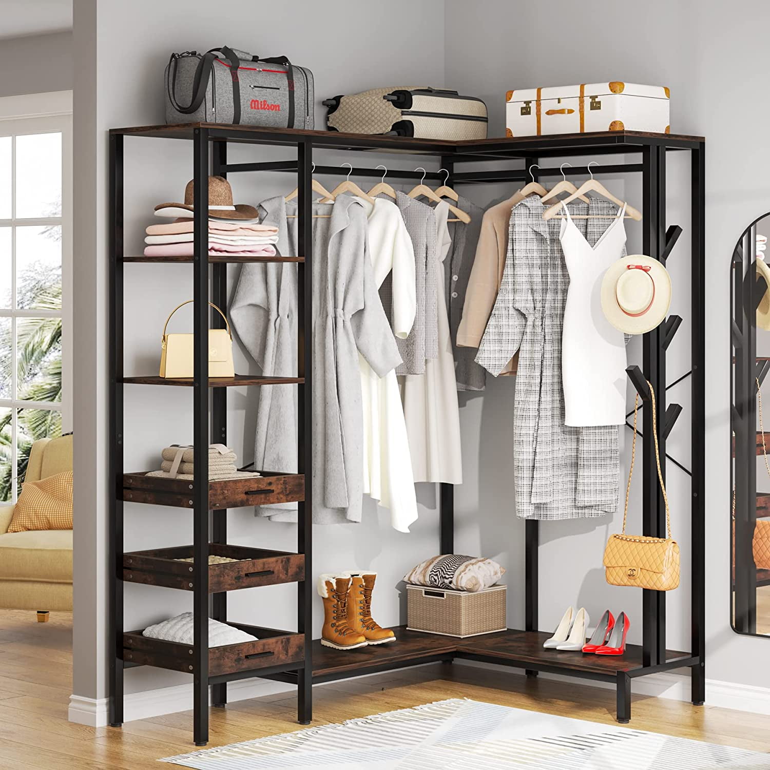 Garment Rack with Wood Storage Shelf – INNOKA