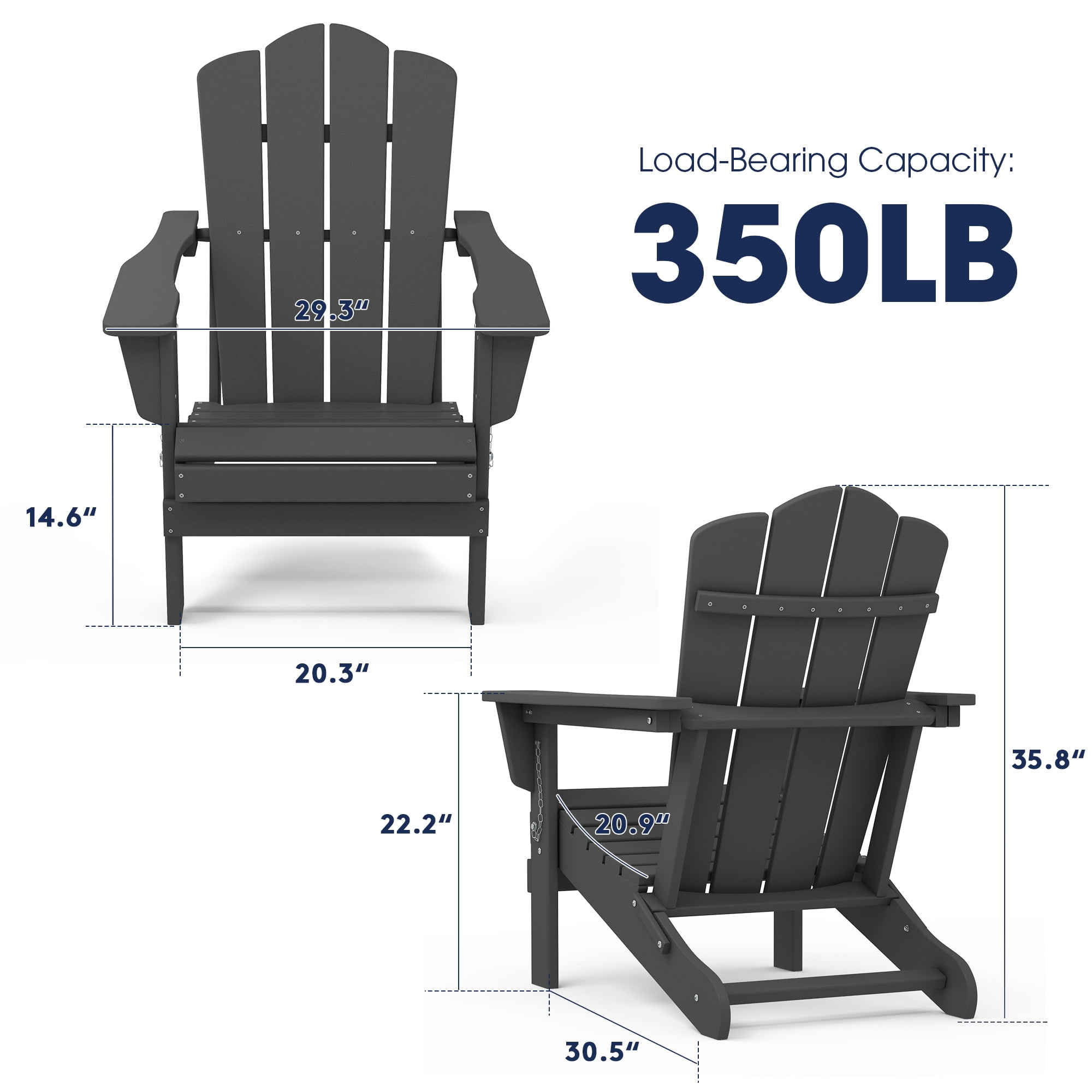 Plastic Adirondack Chair Folding Outdoor Patio Furniture Chair Gray