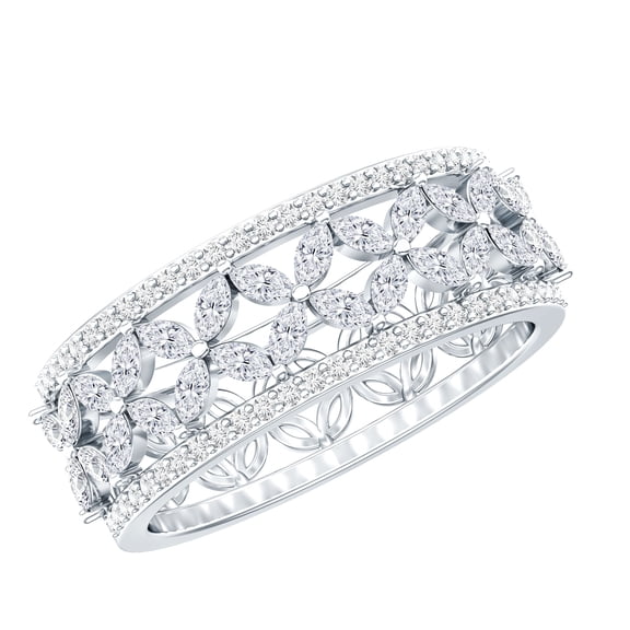 Rosec Jewels Certified Moissanite Wedding Band for Women (D-VS1 Quality) Wide Floral Band Ring for Bride - with Jewelry Box, 925 Sterling Silver, US 4.00
