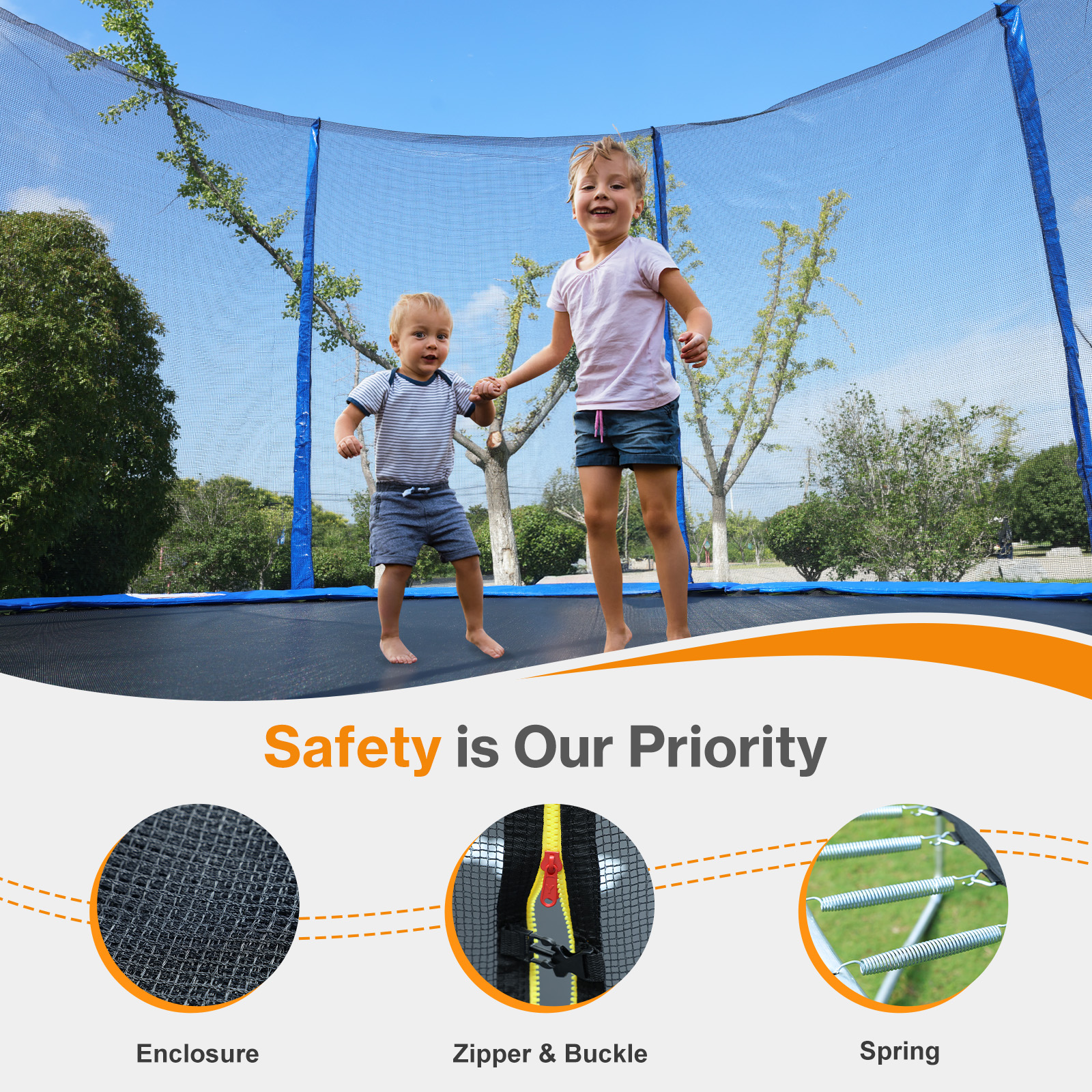 Aoodor 10FT Outdoor Trampoline, Recreational Trampoline with Enclosure Outer-Safety Net and Ladder for Kids