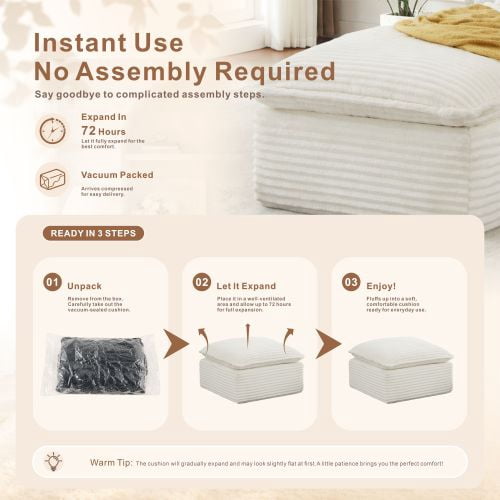 Upholstered Modular Square Compression Ottoman, 30.7" Square x 15.7" H, 3-in-1 Footrest, Seat & Side Table, White