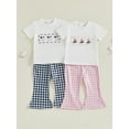 thumbnail image 3 of Rovasas Baby Girl Western Outfits Short Sleeve Tops + Plaid Flare Pants, 3 of 9