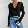 thumbnail image 5 of VEKDONE Women's Sheer Lace Tee Shirts Long Sleeve Eyelet Tops Casual V Neck Slim Fitted Blouses Fall Hollow Out Breathable Tunic Tops Outfit Clothes, 5 of 9