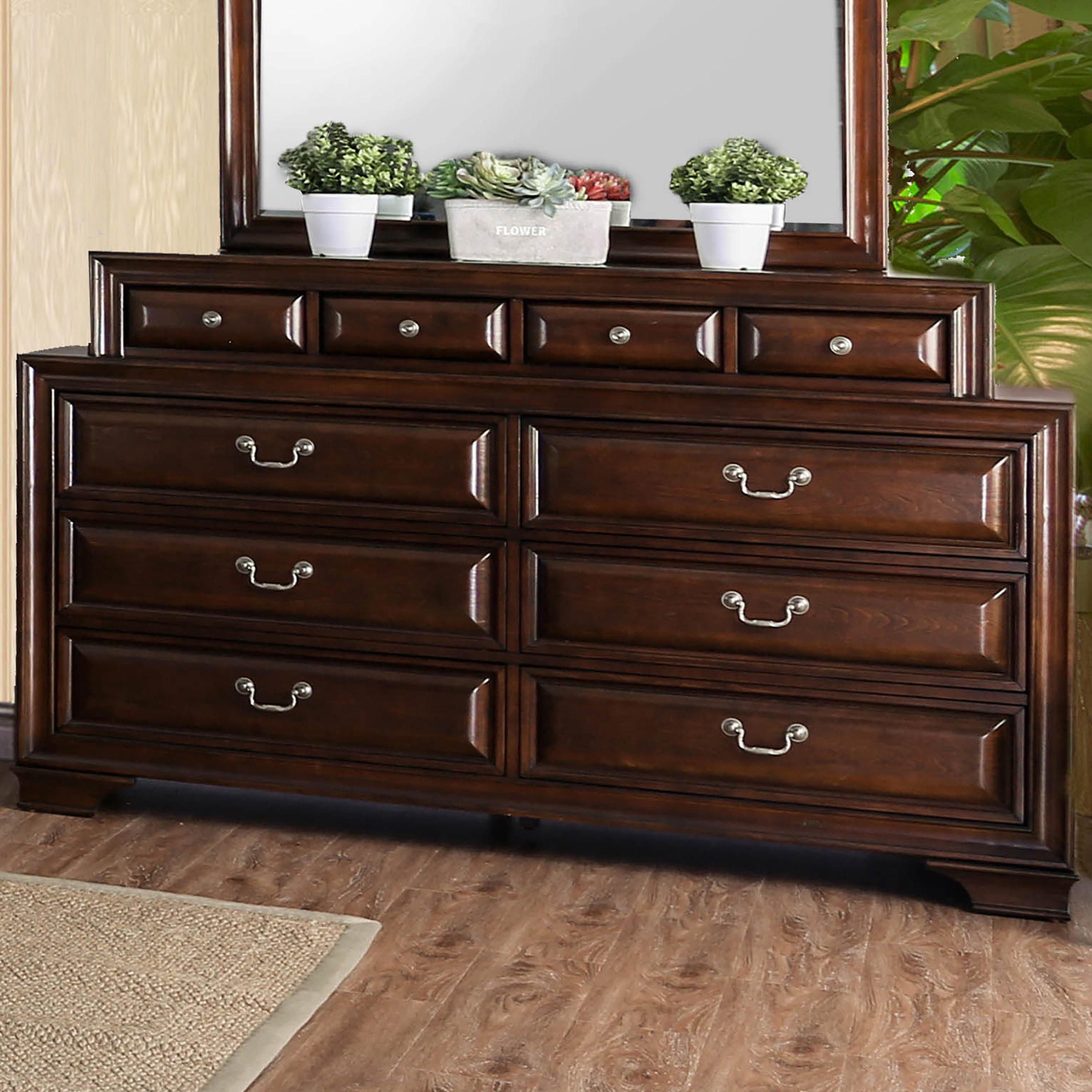 Furniture of America Damien Adult Transitional 10-Drawer Dresser, Brown Cherry