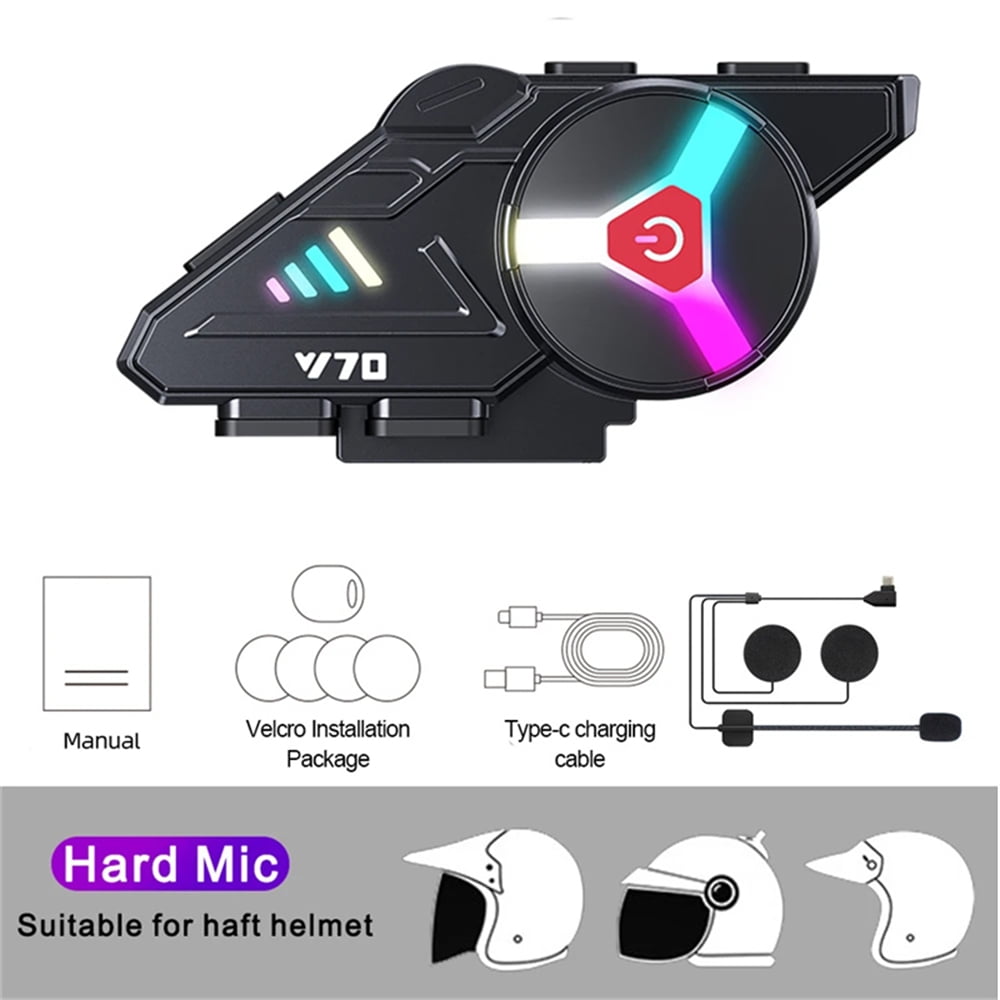Y70 Motorcycle Intercom Headset Bluetooth with Music Sharing, Helmets Earphone Motos Riders Wireless Bluetooth Headset