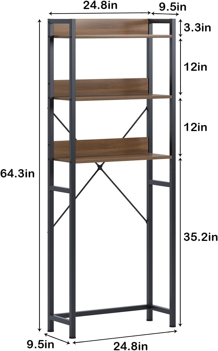 Ecoprsio Over-The-Toilet Storage Rack, 3-Tier Bathroom Organizer Shelf Over  Toilet, Freestanding Space Saver Toilet Stands with 4 Hooks, Rustic Brown