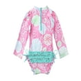thumbnail image 2 of renvena Baby Girls Long Sleeve Floral Ruffle Swimsuit One Piece Rash Guard Swimwear with Zipper, 2 of 7