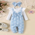 thumbnail image 2 of CAICJ98 Newborn Baby Girl Clothes Ruffle Sleeve Jumpsuit Corduroy Floral Romper+Headband Cute Fall Winter One Piece Outfit (Sky Blue,9-12 Months), 2 of 6
