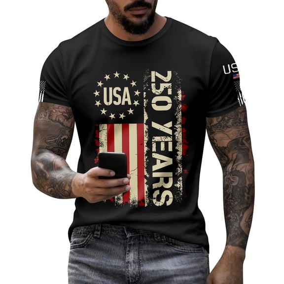 USA 250 Years Patriotic Shirt Men Vintage American Flag Graphic T Shirt America 250th Anniversary Casual Tee