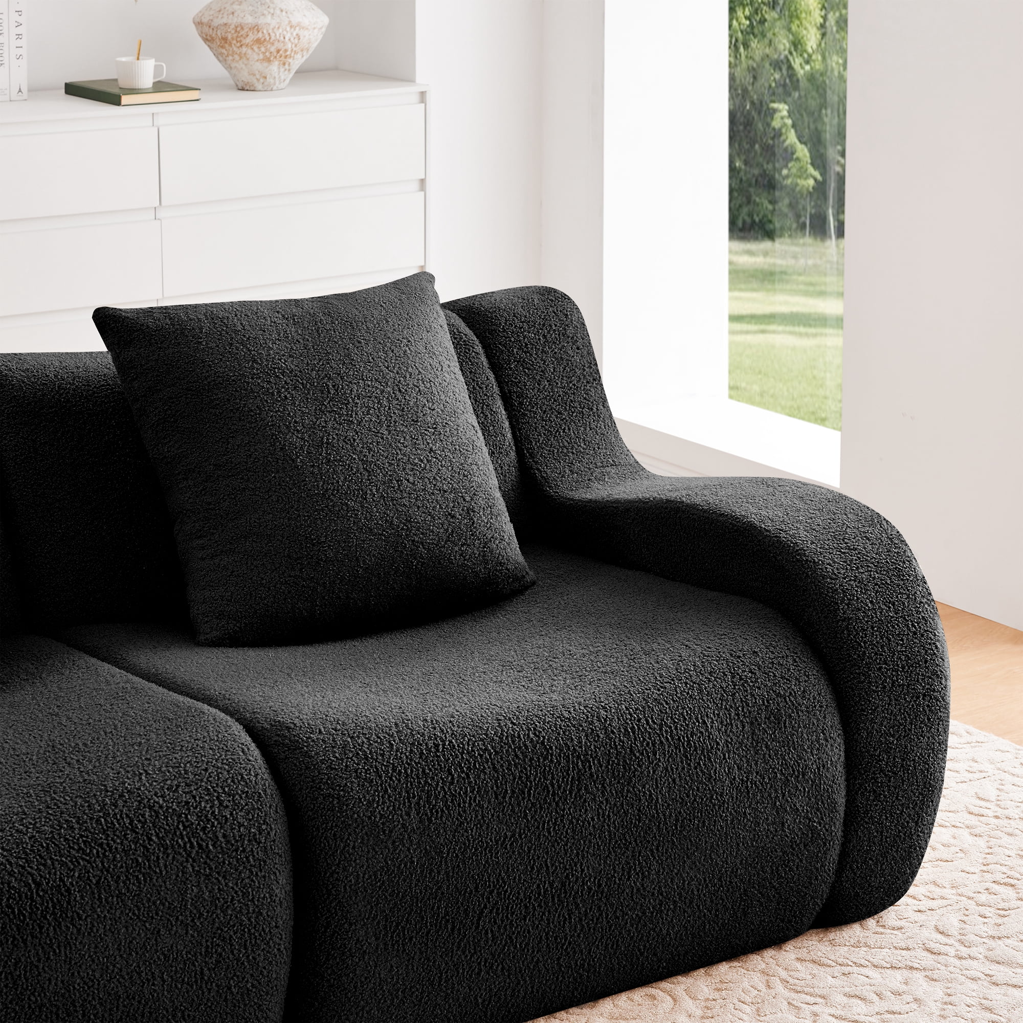Aukfa 83" Boneless 2-Seater Modular Sectional Sofa, 27.5" Deep Seat, Teddy, Black