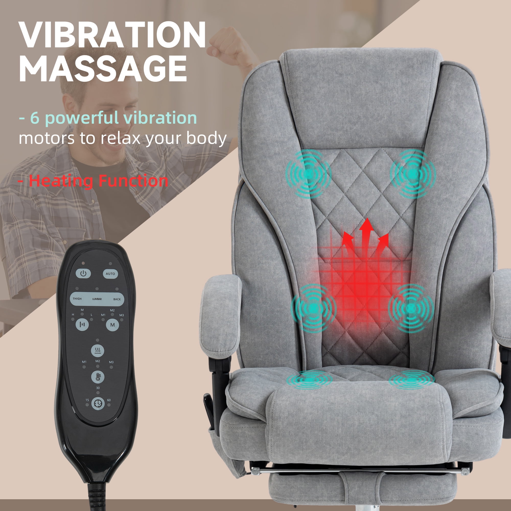 Vinsetto Massage Office Chair, Heated Reclining Desk Chair with Footrest