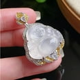 thumbnail image 2 of GKNET 925 Silver Natural White Ice Jade Marrow Yellow Diamond Buddha Gong Pendant-default, 2 of 3