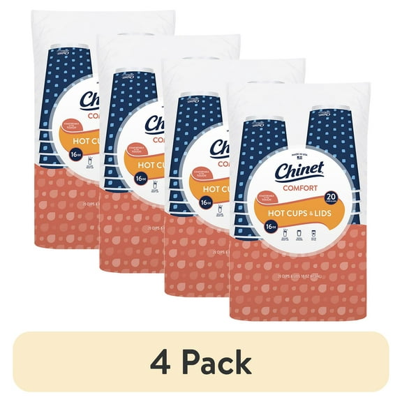 (4 pack) Chinet Comfort® Premium Disposable Paper Hot Cups with Lids, 16 oz, 20 Count