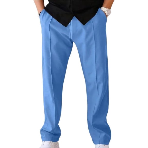 Men's Casual Loose Straight-Leg Trousers Lightweight Waffle Knit Elastic Office Casual Pants for Spring Summer