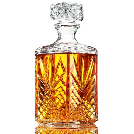 Liquor Bar Accessories ShopoKus Glass Whiskey Decanter - Italian Crafted Elegant liquor Decanter with Airtight Geometric Stopper, Bar Decanter for Wine, Bourbon, Brandy, Liquor, Juice, Vodka, Tequila, ETC. | 33.75 oz ()
