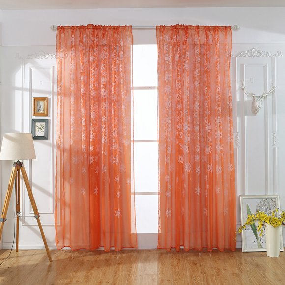 Aligament Curtain 1PCS Christmas Snowflake Curtain Tulle Window Treatment Voile Drape Valance