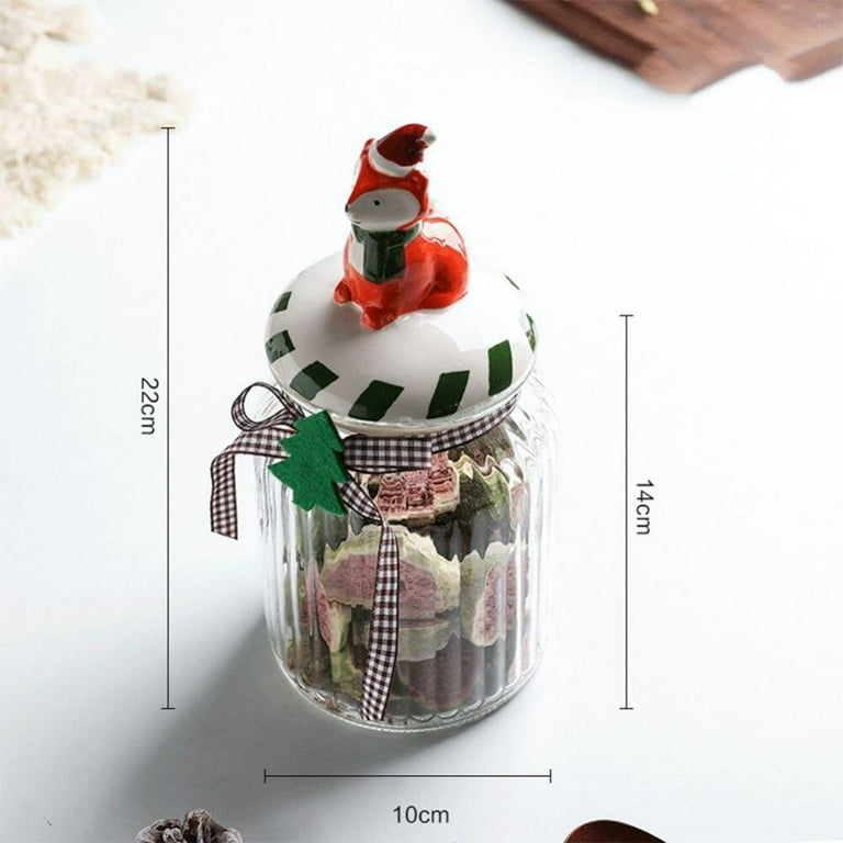 Christmas Candy Jar Christmas Themed Cookie Jar Practical Glass Durable Gift for Friends Teachers Home Decoration, Size: 15*8*7.5CM, Clear