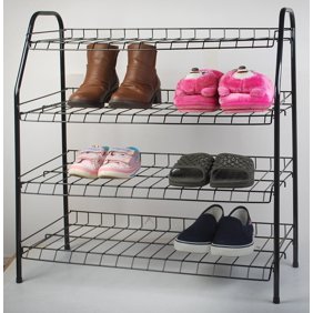 Sunbeam 4 Tier 12 Pair Shoe Rack Shelf In Black Walmart Com Walmart Com