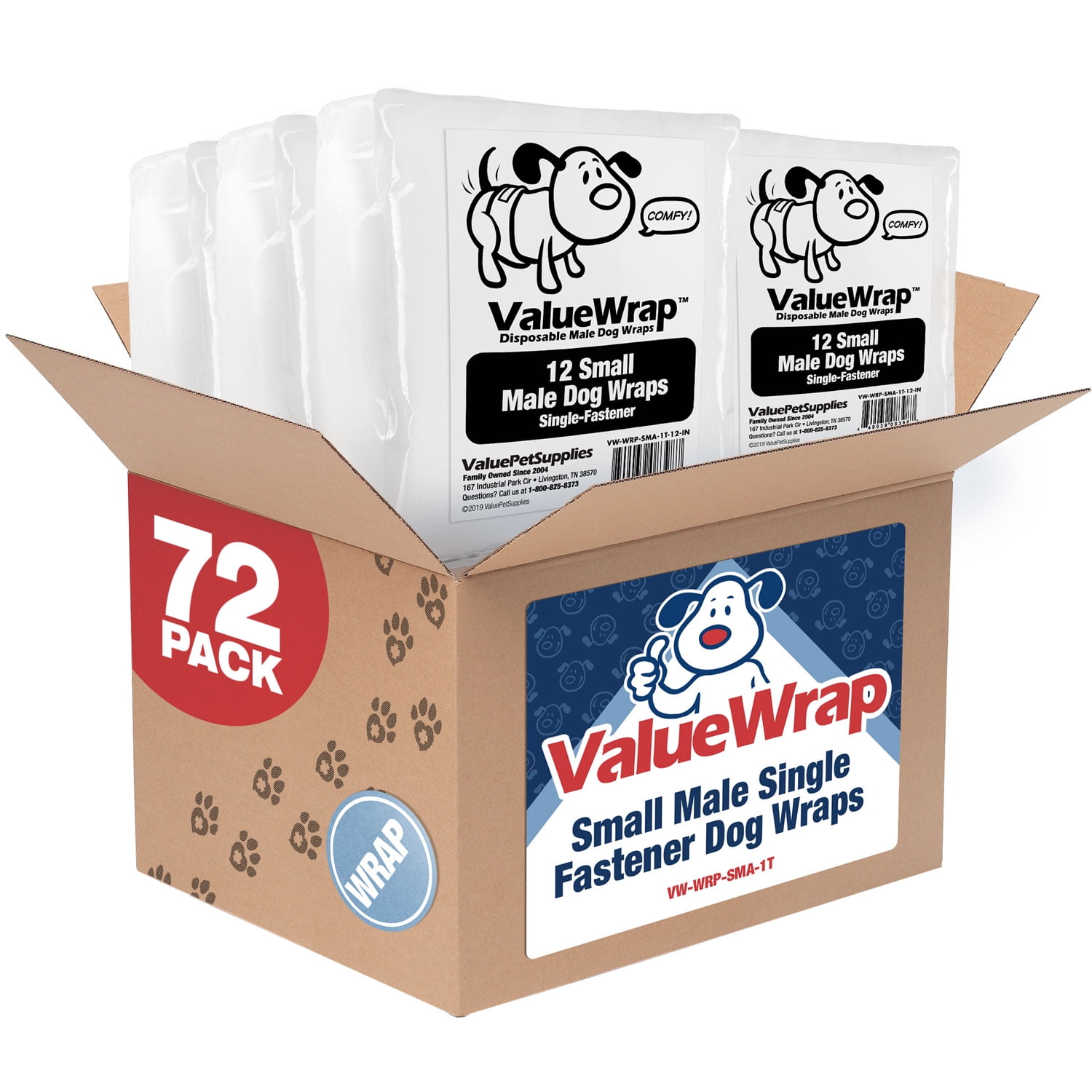 ValueWrap Disposable Male Dog Diapers, 1Tab Small, 72 Count