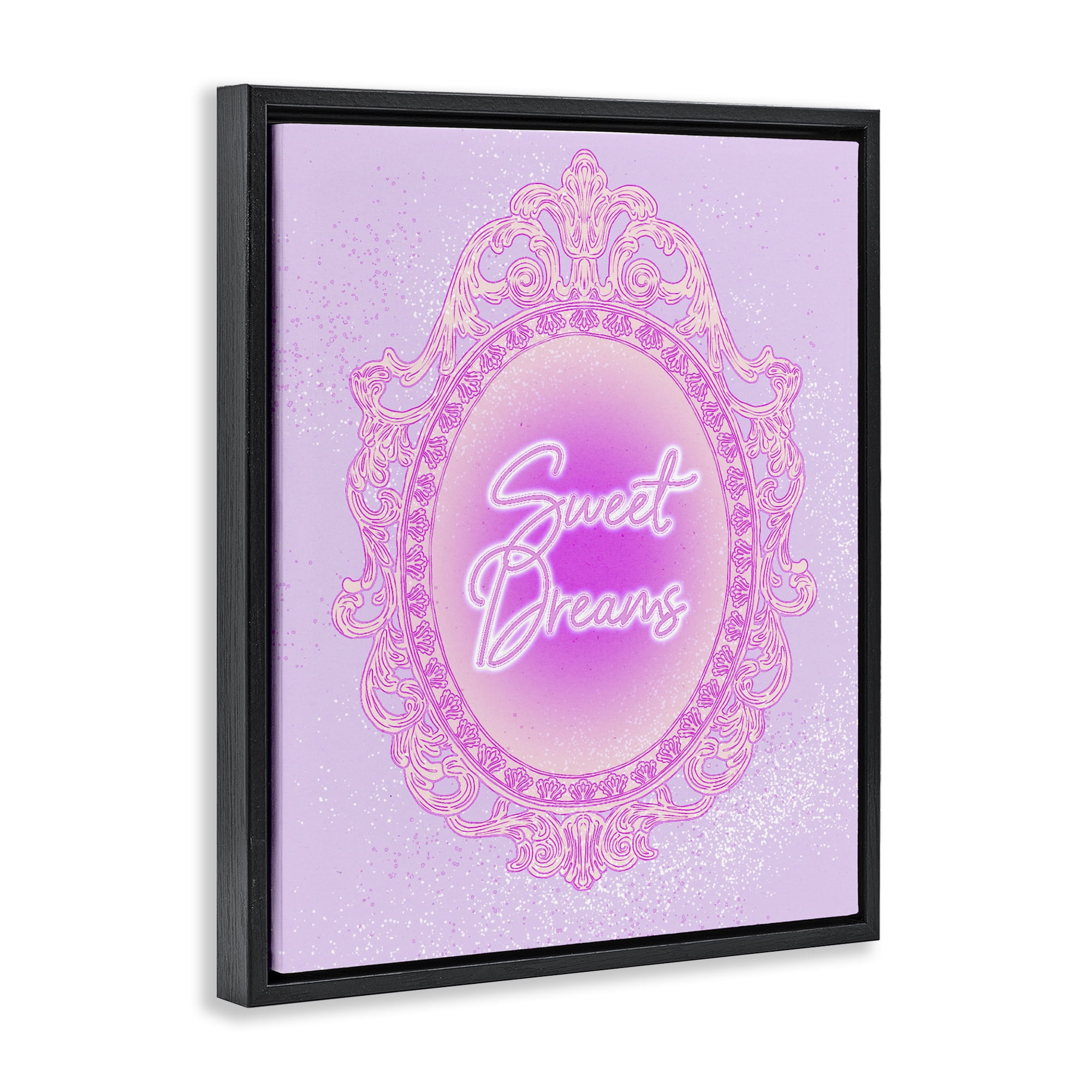 Stupell Industries Sweet Dreams Ornate Mirror Black Framed Floater Canvas Wall Art, design by Ziwei Li