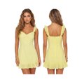 thumbnail image 2 of Vestido corto de verano para mujer, color liso, ribete de encaje, mangas acampanadas, escote en V, corte en A., 2 of 9
