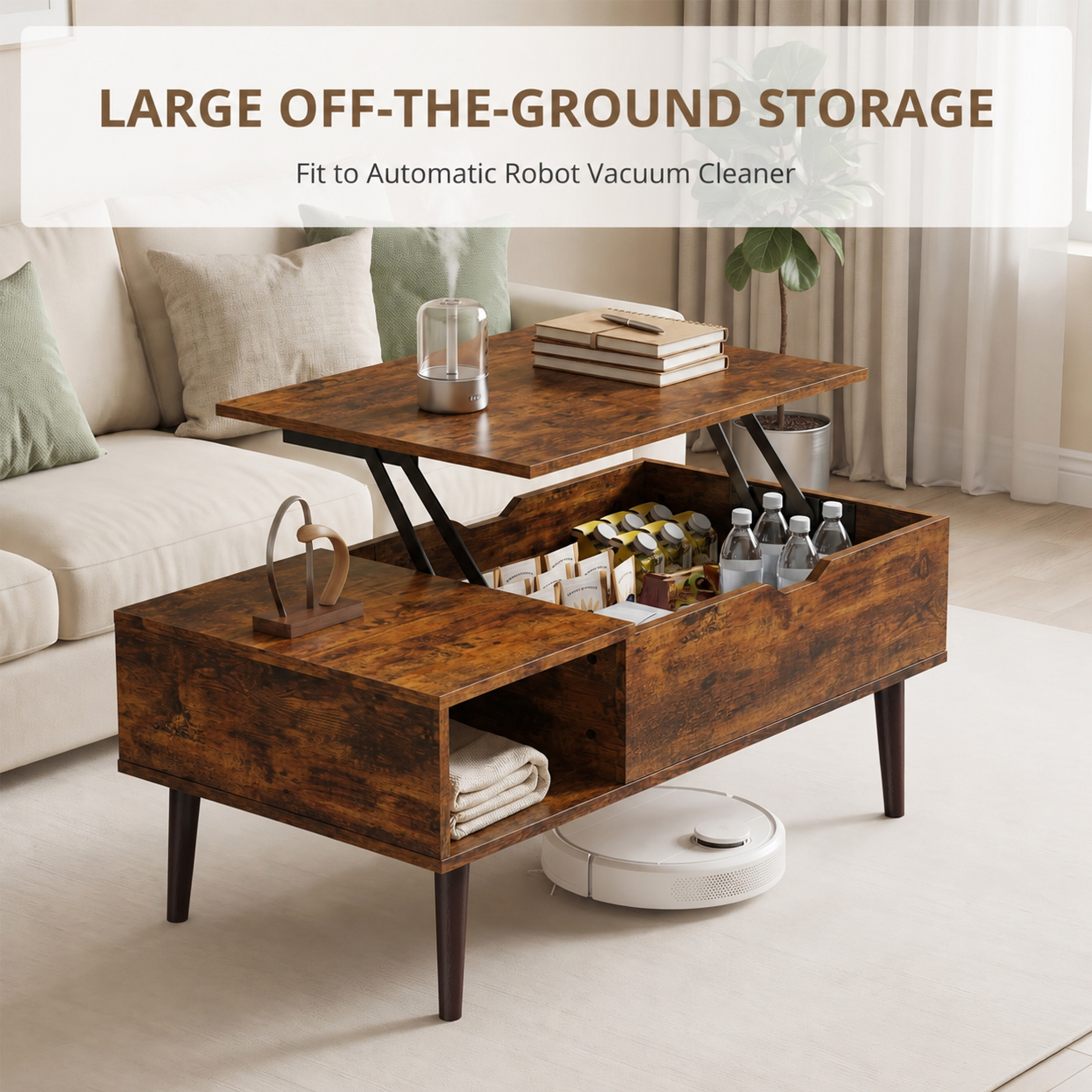 Edx Adjustable Height Lift-Top Coffee Table, Rust Brown photo 2