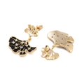 thumbnail image 3 of Ginkgo Leaf Brass Pave Clear Cubic Zirconia Stud Dangle Stud Earrings for Women Real 14K golden Plated with Enamel Black 29x24mm, 3 of 3