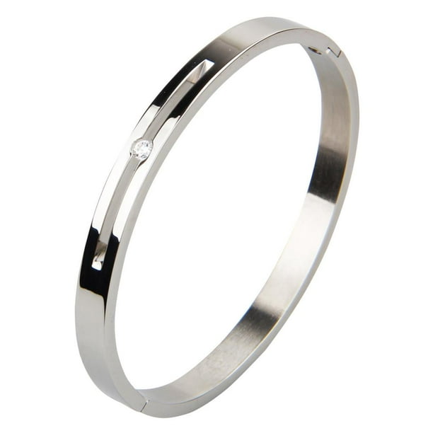 Brazalete de acero inoxidable para parejas Brazalete a presión con incrustaciones de circonitas cúbicas brillantes Plata 8mm Yuyangstore Pareja brazalete de acero inoxidable