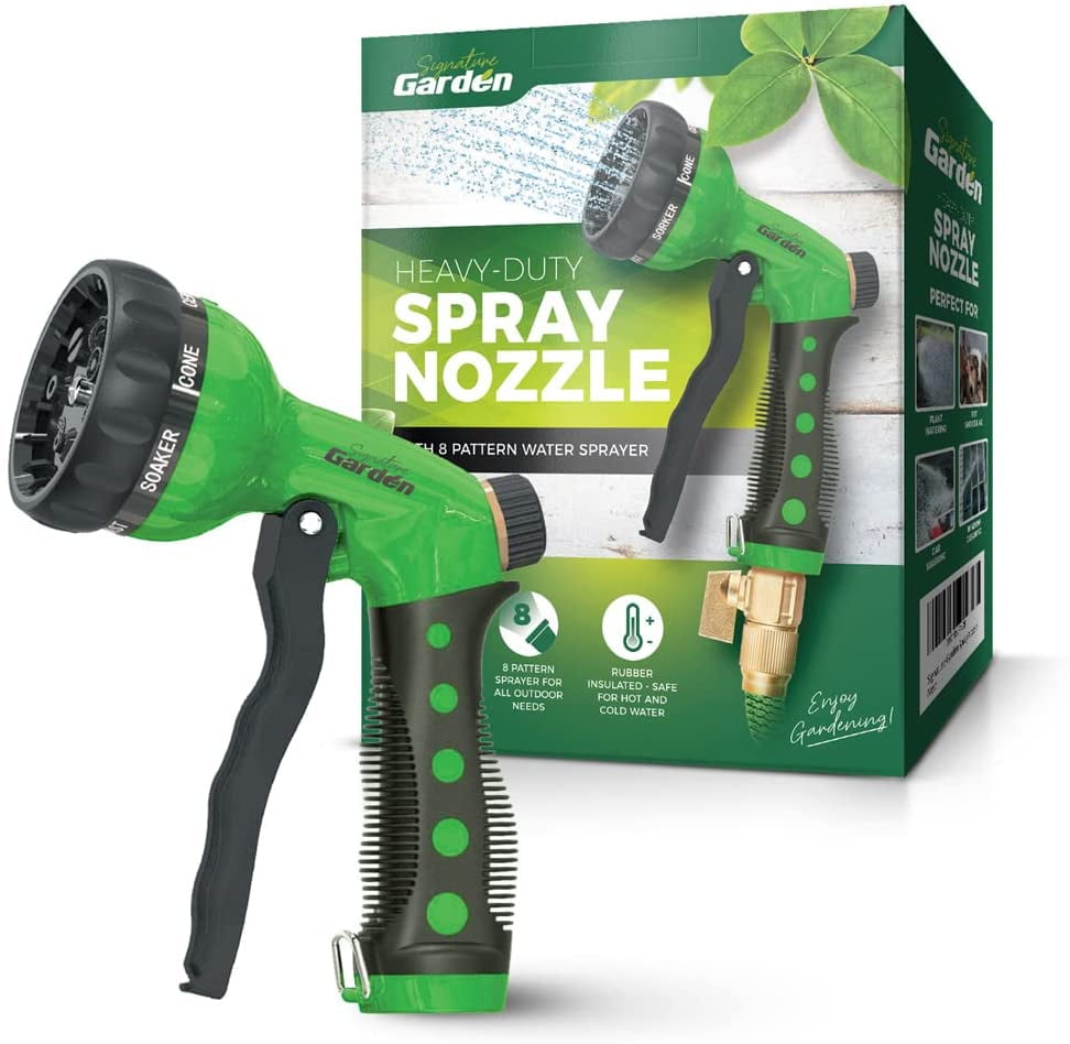 Garden Hose Nozzle Metal Watering Nozzle Hand Sprayer Heavy Duty 8 Pattern Green 
