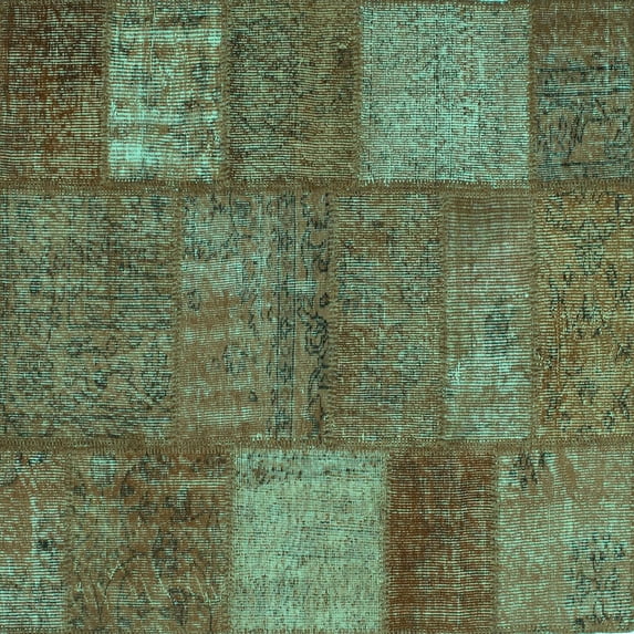 Ahgly Company Machine Washable Indoor Square Patchwork Turquoise Blue Transitional Area Rugs, 5' Square