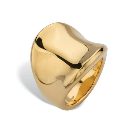 PalmBeach Jewelry Polished 14k Yellow Gold Nano Diamond Resin Filled Concave Freeform Ring