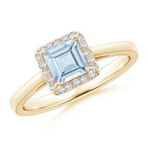 ANGARA Natural Classic Square Aquamarine Halo Ring in 14K Yellow Gold for Women (Size-5mm) | March Birthstone, Birthday, Anniversary, Jewelry Gift for Women | Natural Aquamarine Ring